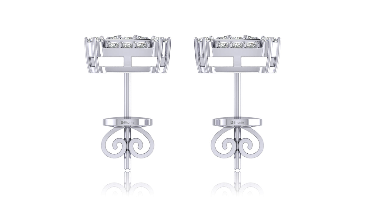 14K White Gold Square Halo Diamond Stud Earrings