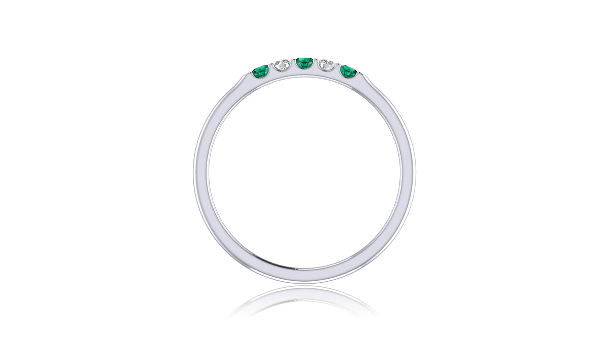 925 Silver Green Gemstone and Diamond Band Ring