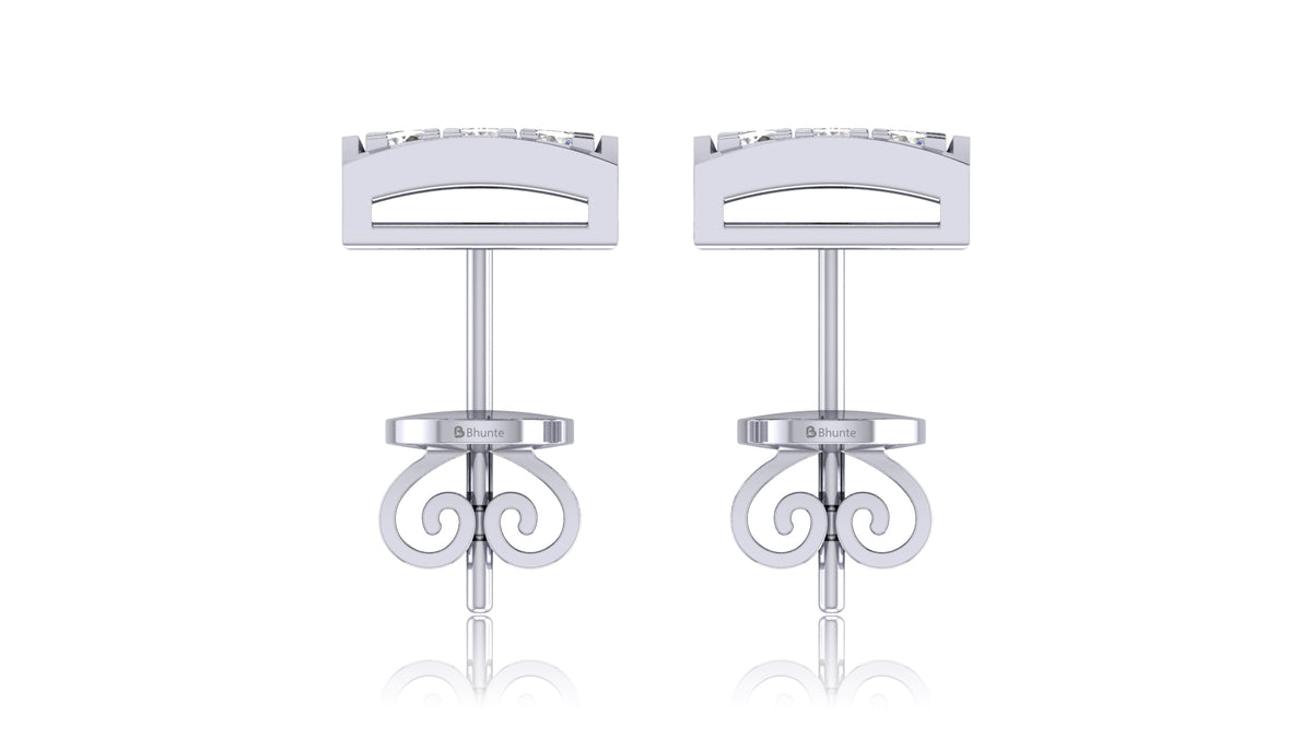 14K White Gold Square Diamond Stud Earrings