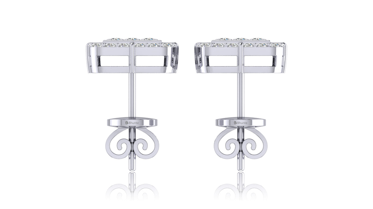 14K White Gold Square Halo Diamond Stud Earrings