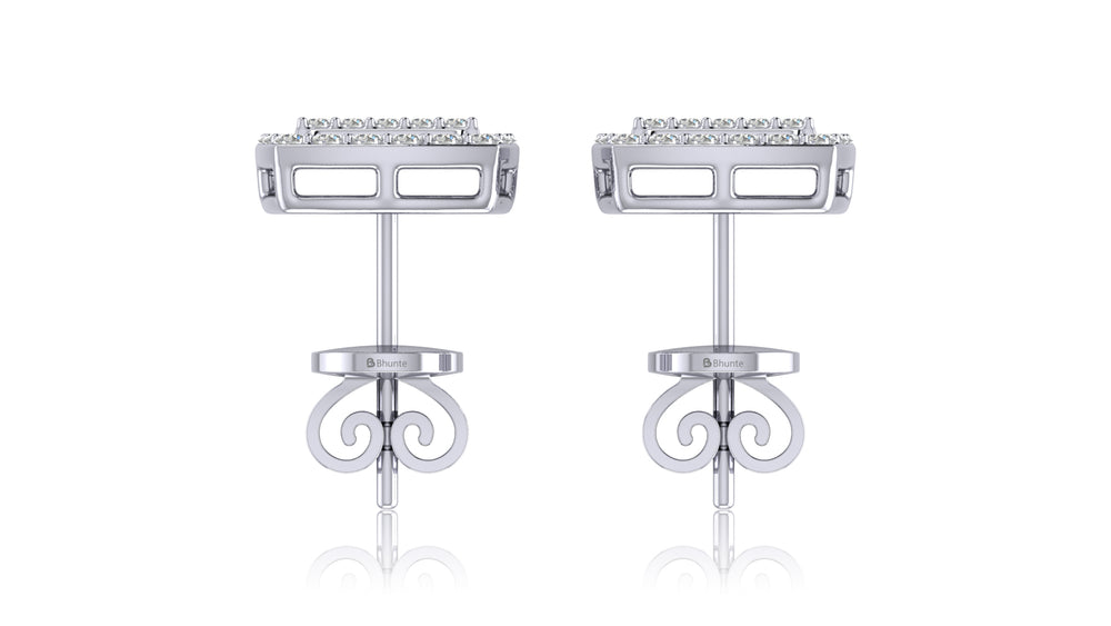 925 Silver Baguette and Round Diamond Stud Earrings