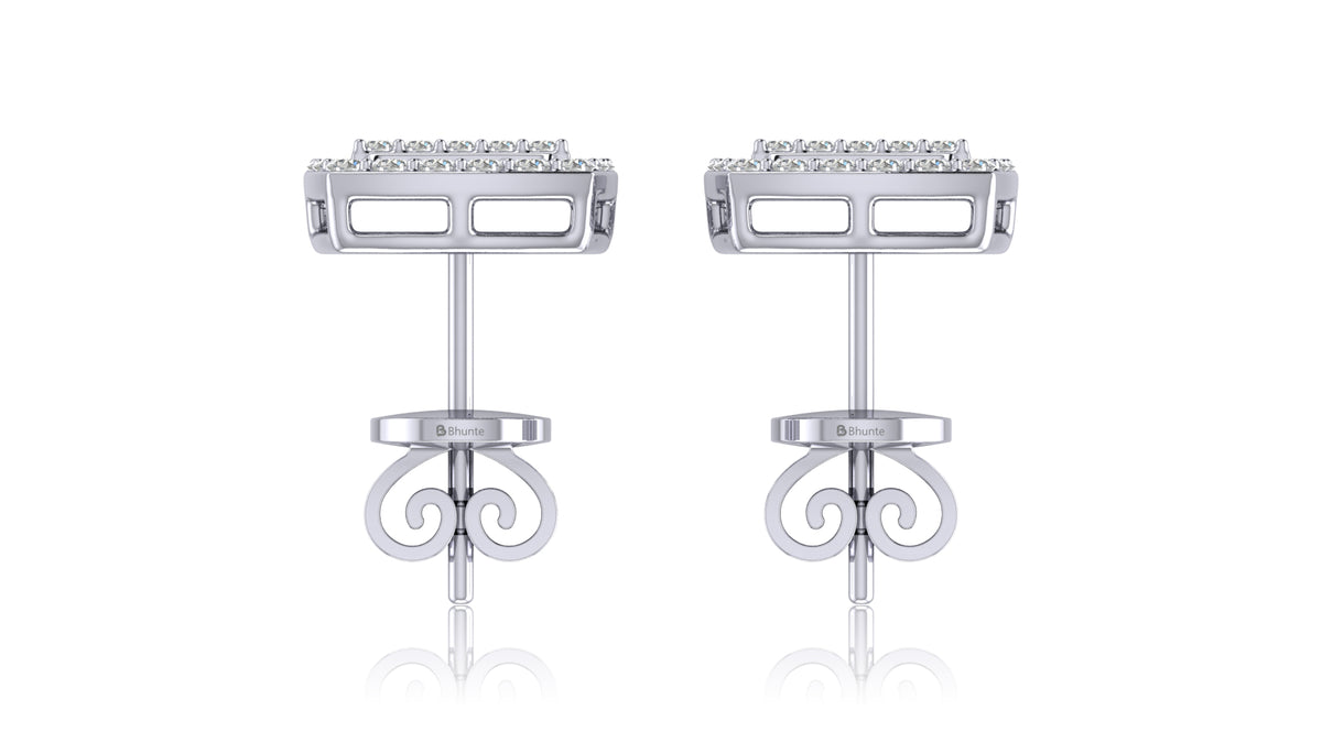 925 Silver Baguette and Round Diamond Stud Earrings