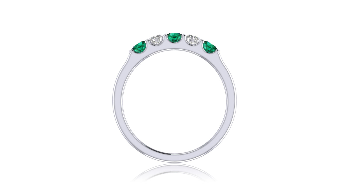 14K White Gold Green Gemstone Sapphire and Diamond Band Ring