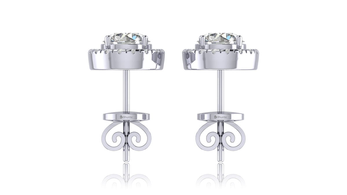 925 Silver Center Halo Diamond Stud Earrings
