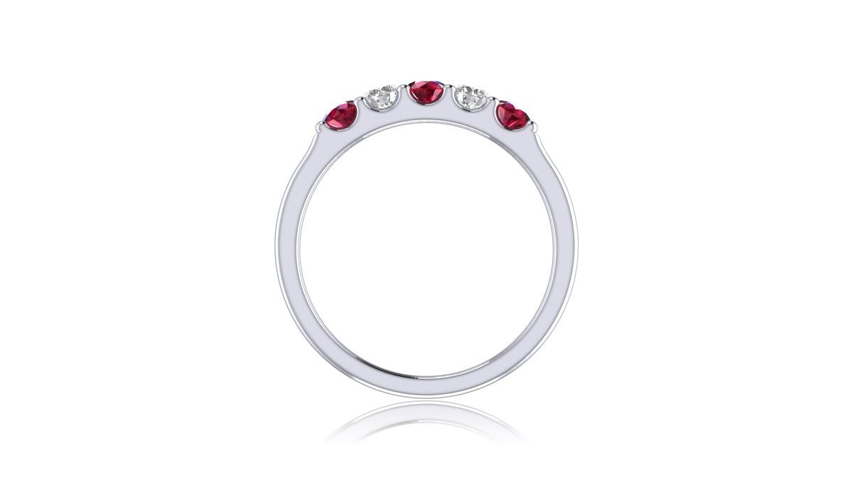 925 Silver Ruby and Diamond Band Ring