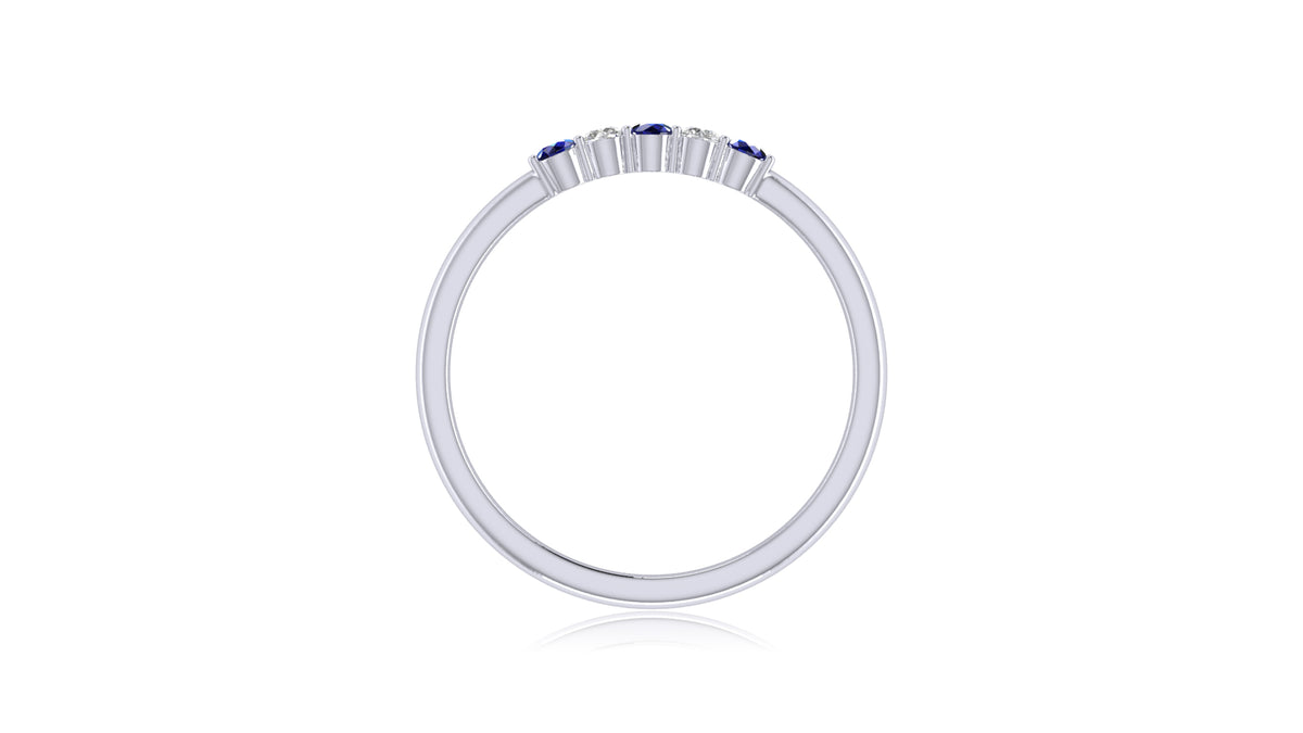 925 Silver Blue Sapphire and Diamond Band Ring