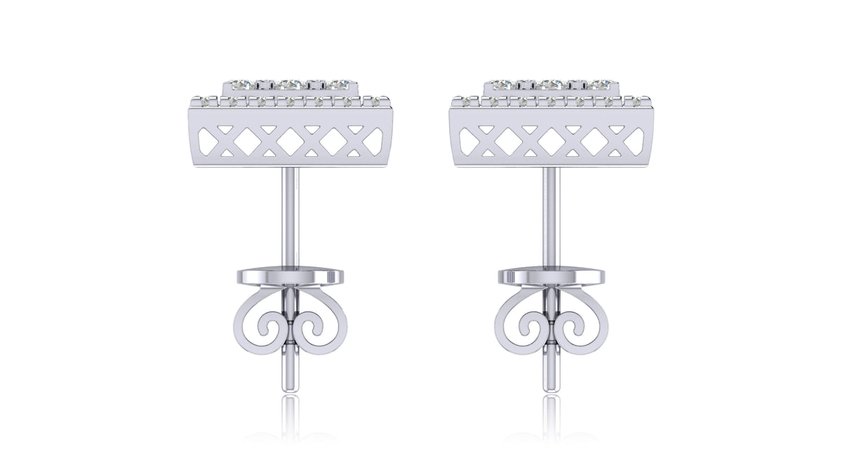 925 Silver Square Lattice Diamond Stud Earrings