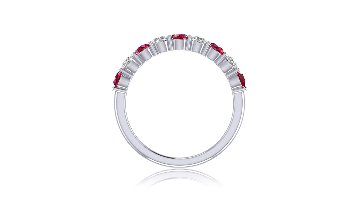 14K White Gold Ruby and Diamond Band Ring