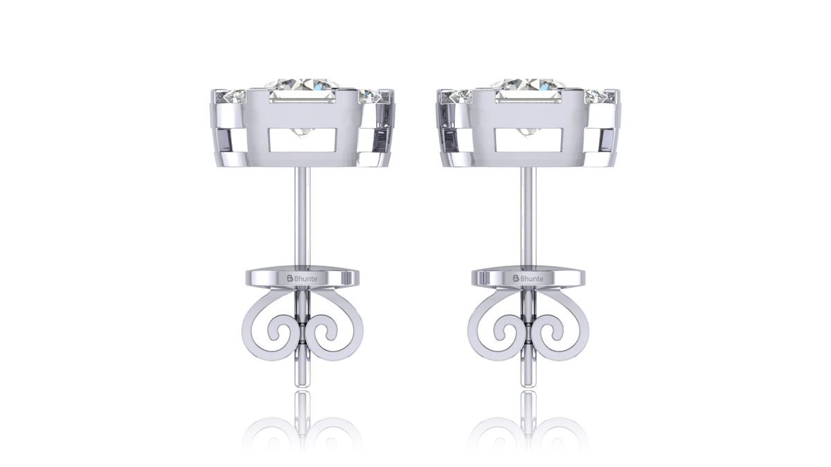 14K White Gold Cushion Halo Diamond Stud Earrings