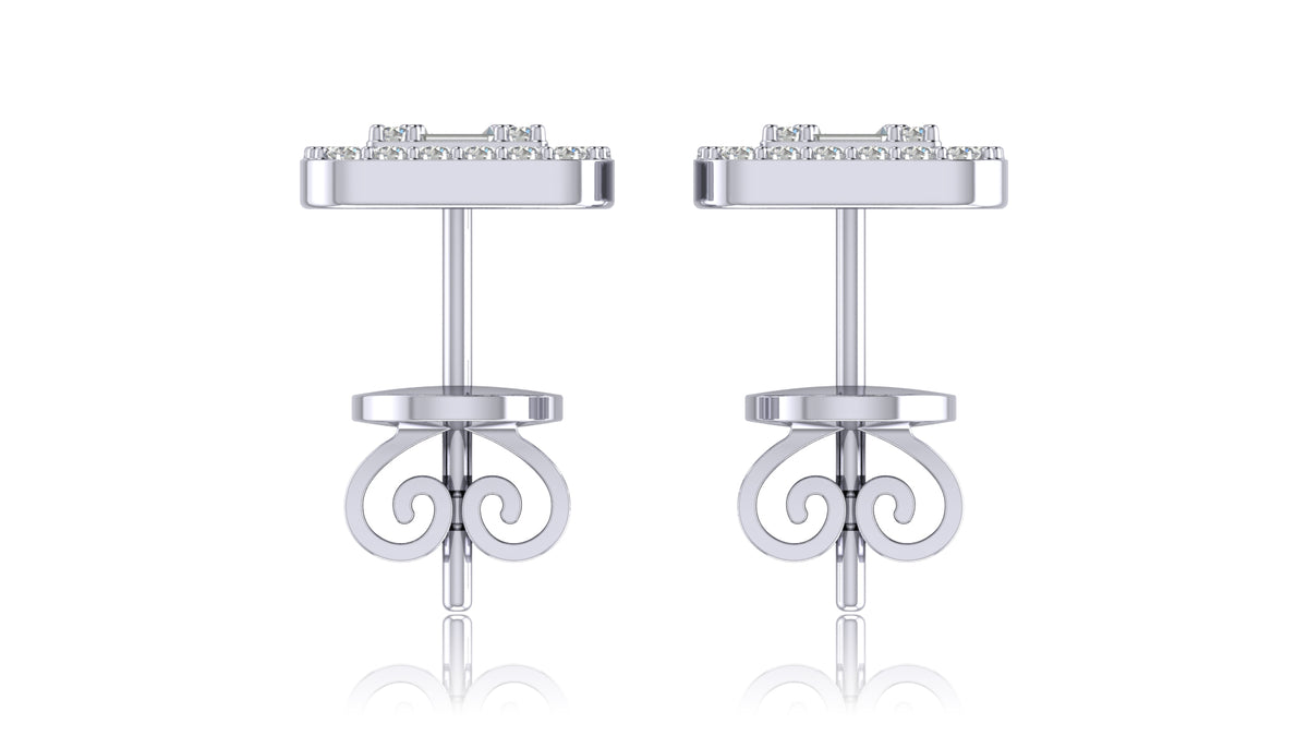 925 Silver Square Halo Diamond Stud Earrings
