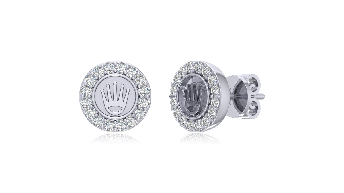 14K White Gold Diamond Crown Stud Earrings
