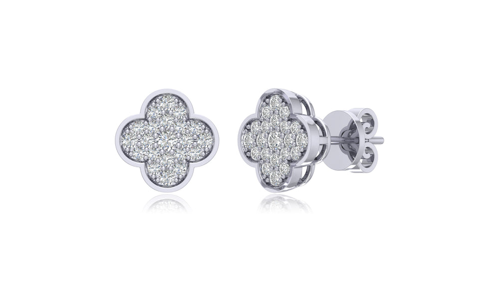 925 Silver Clover Diamond Stud Earrings