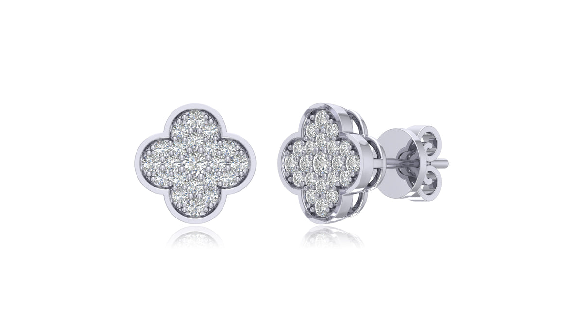 925 Silver Clover Diamond Stud Earrings