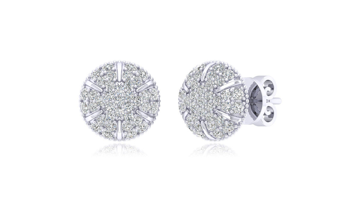14K White Gold Round Halo Diamond Stud Earrings