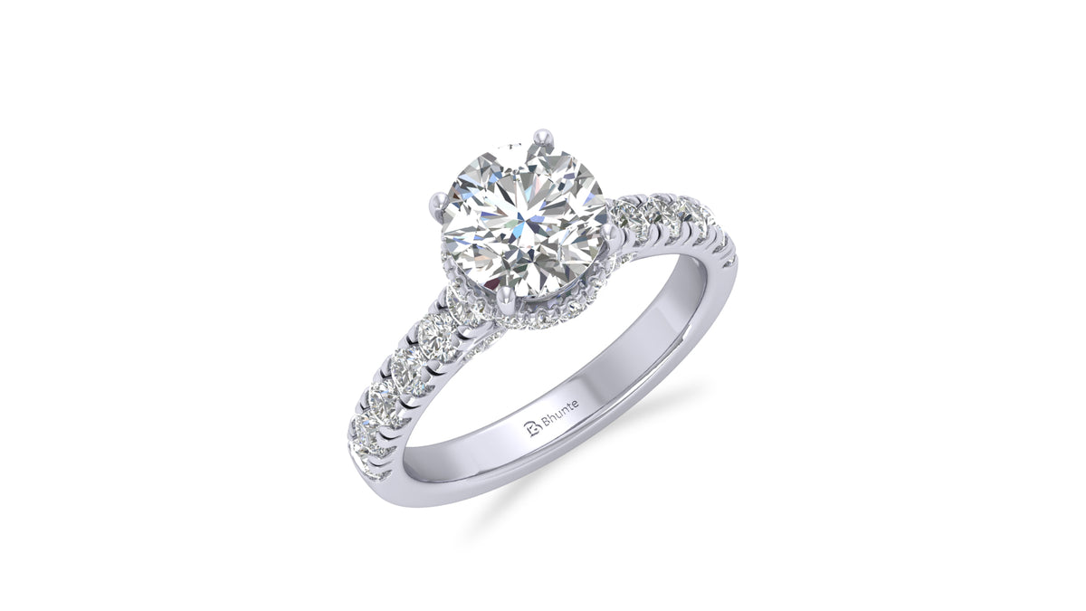 14K White Gold Round Halo Diamond Engagement Ring