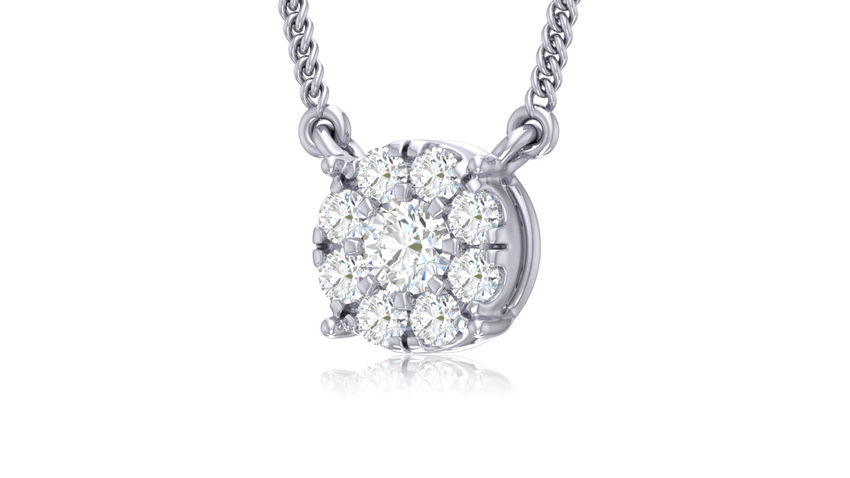 925 Silver Round Halo Diamond Pendant