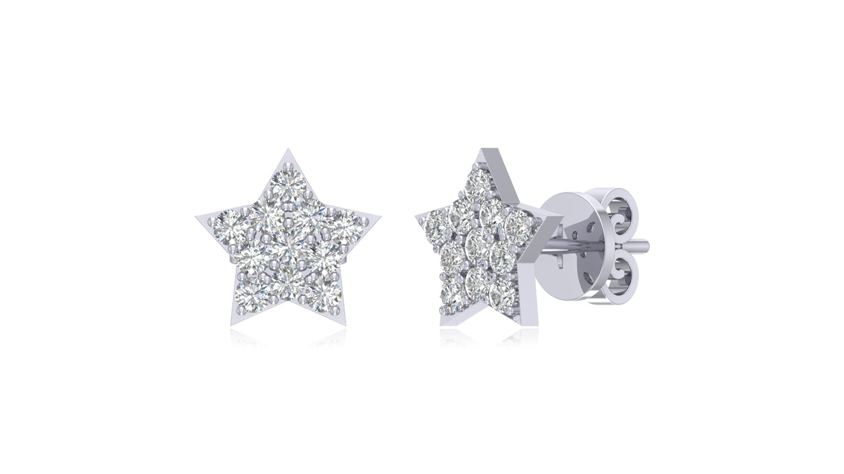 14K White Gold Star Diamond Stud Earrings