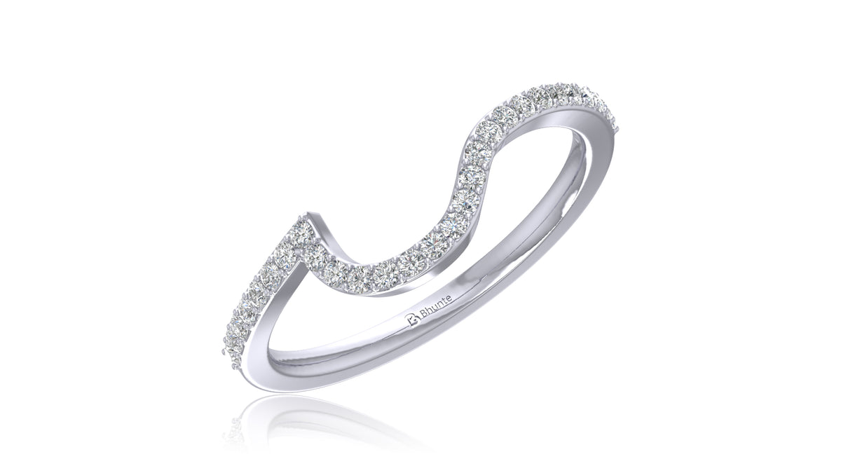 14K White Gold Curved Diamond Band Ring