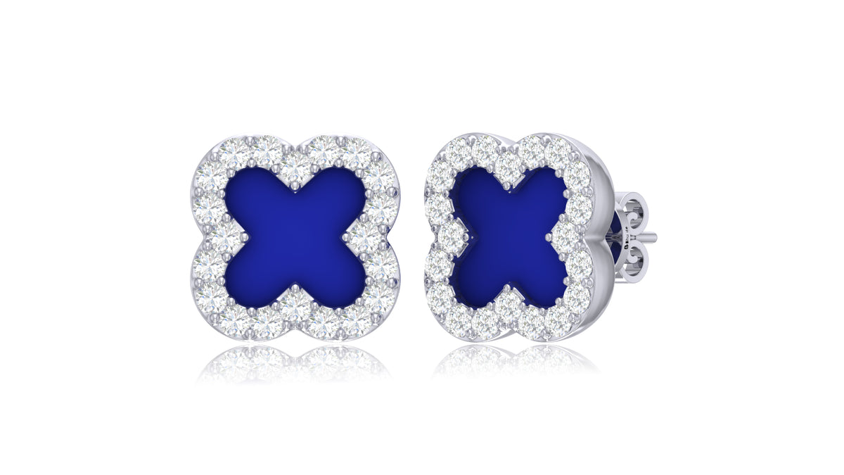 14K White Gold Clover Diamond Stud Earrings