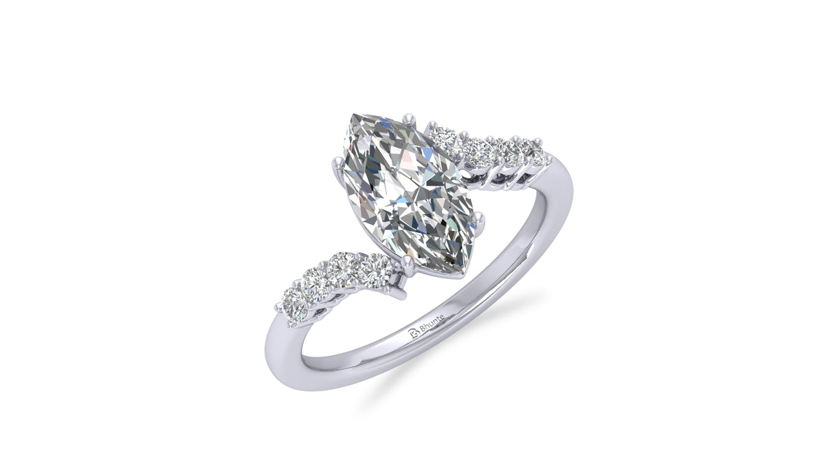 Marquise Diamond Halo Engagement Ring in Silver 925