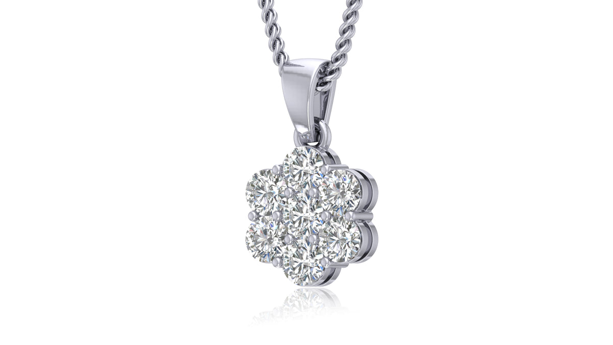 925 Silver Round Diamond Flower Pendant