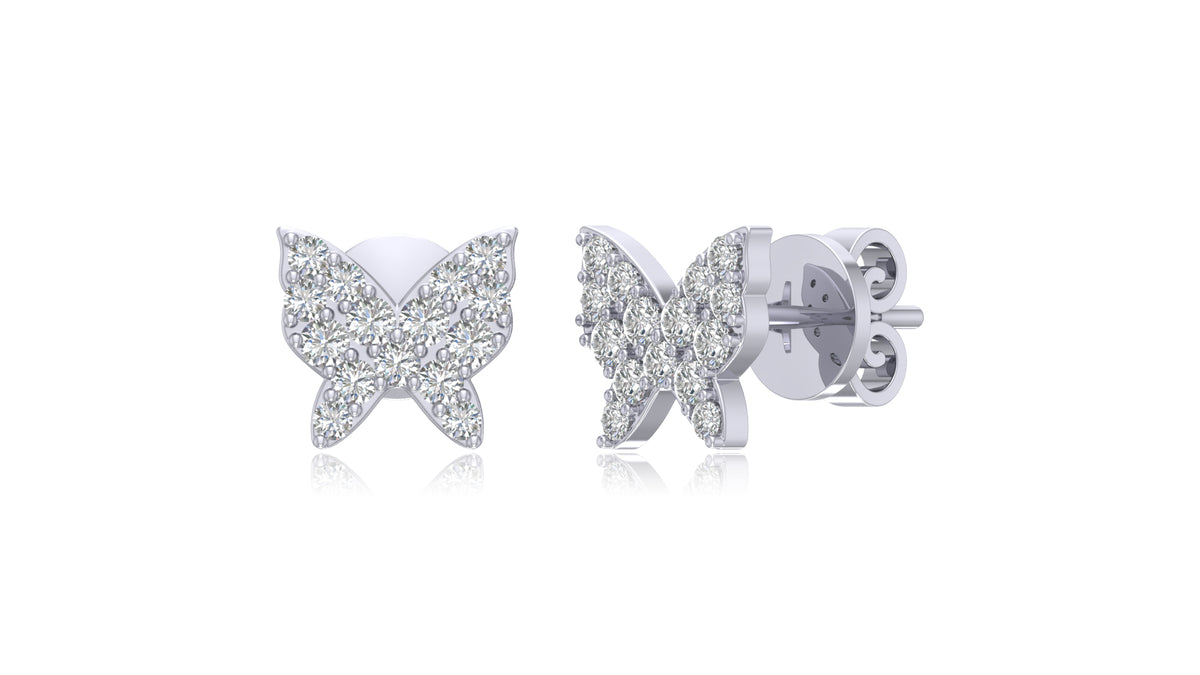 14K White Gold Butterfly Diamond Stud Earrings