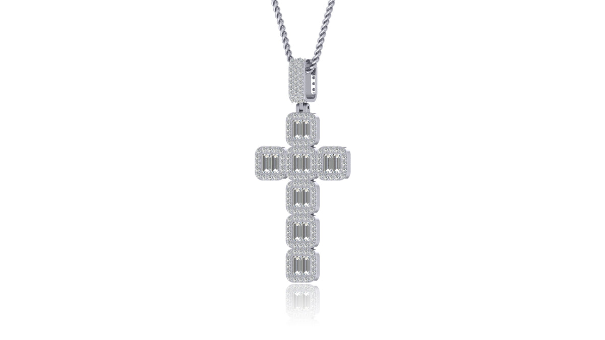 14K White Gold Baguette Diamond Cross Pendant