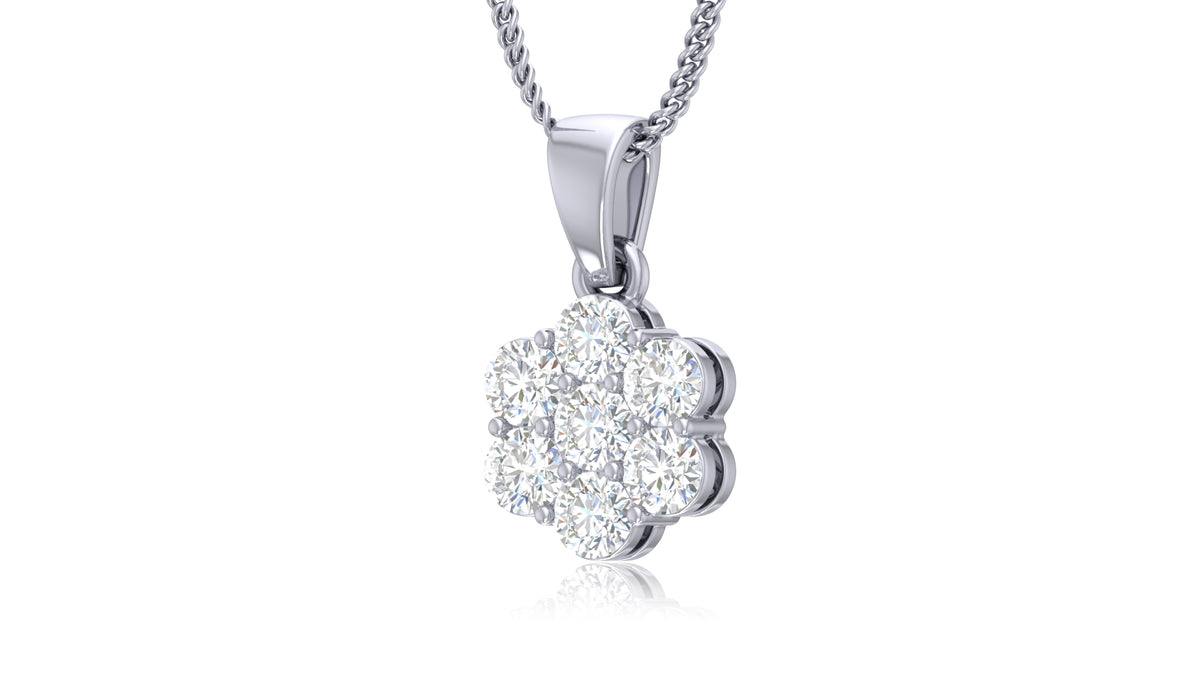 925 SIlver Round Diamond Flower Pendant