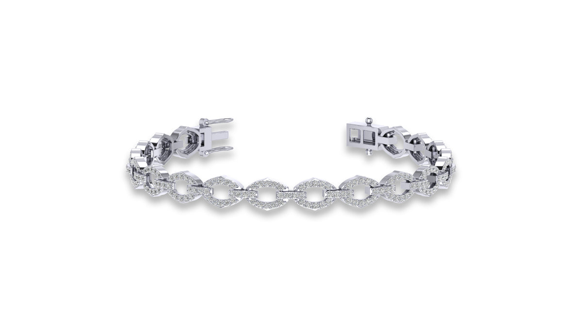 925 Silver Oval Link Diamond Bracelet