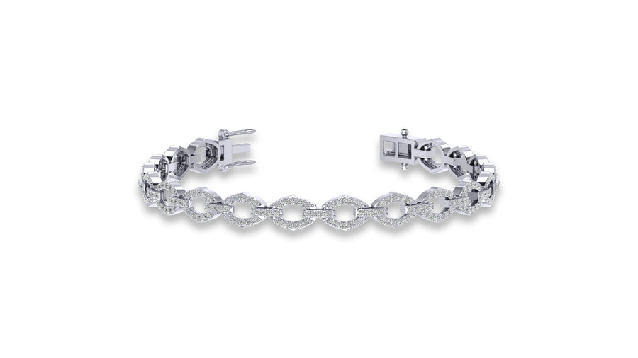 925 Silver Oval Link Diamond Bracelet