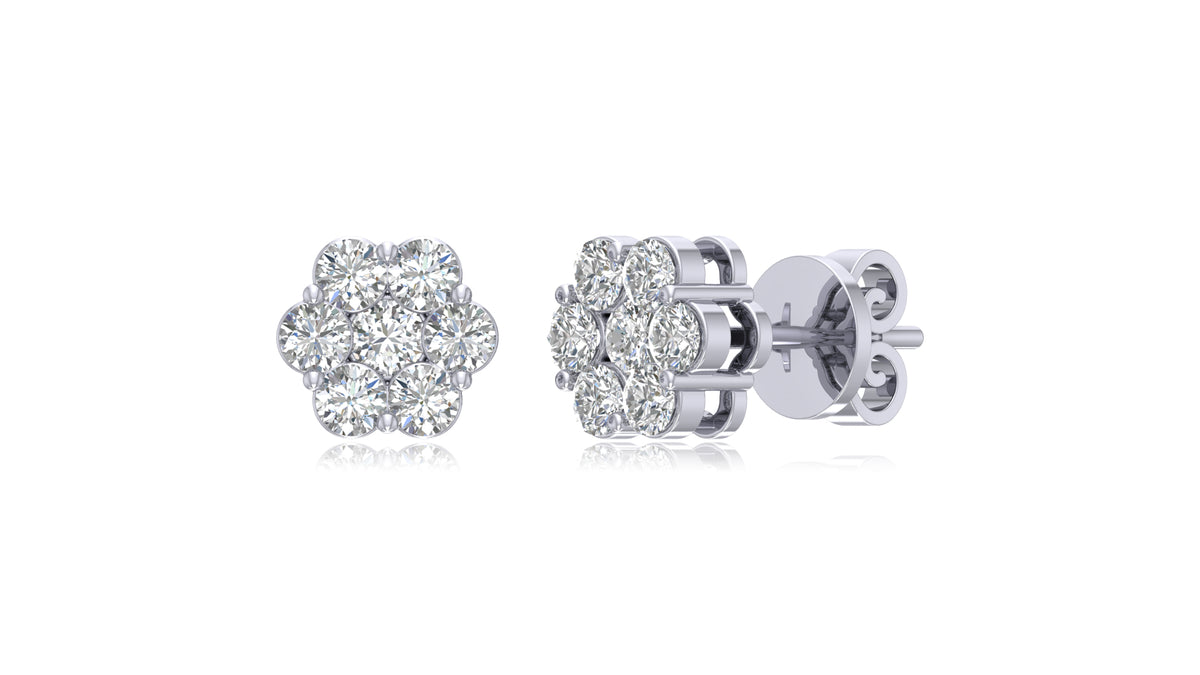 14K White Gold Cluster Diamond Stud Earrings