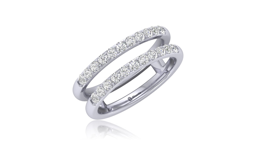 14K White Gold Double Row Round Diamond Band Ring