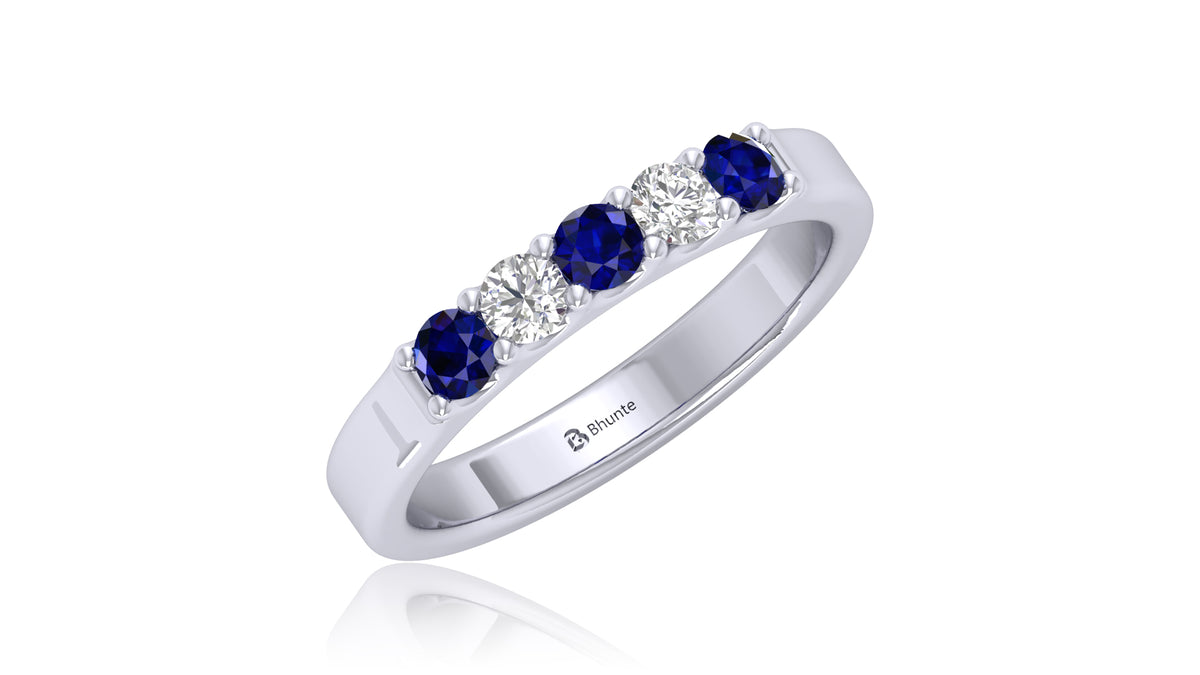925 Silver Blue Sapphire and Diamond Band Ring