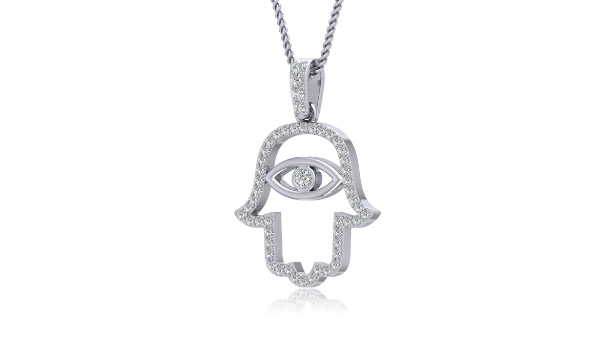 14K White Gold Diamond Hamsa Hand Pendant