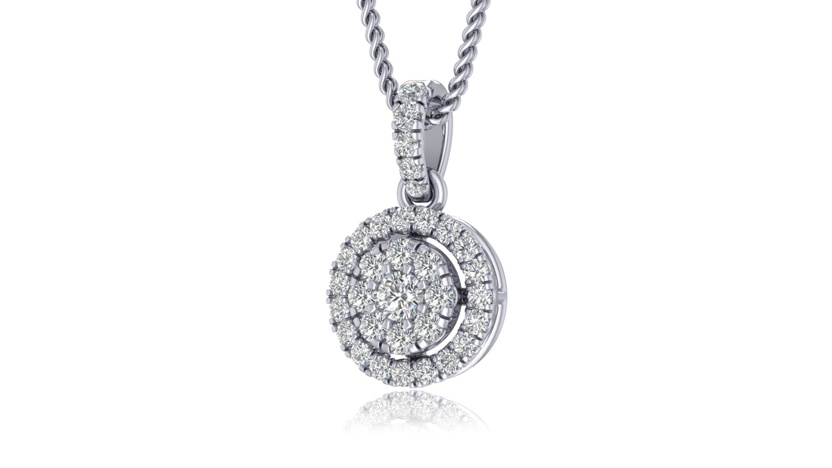 14K White Gold Round Halo Diamond Pendant