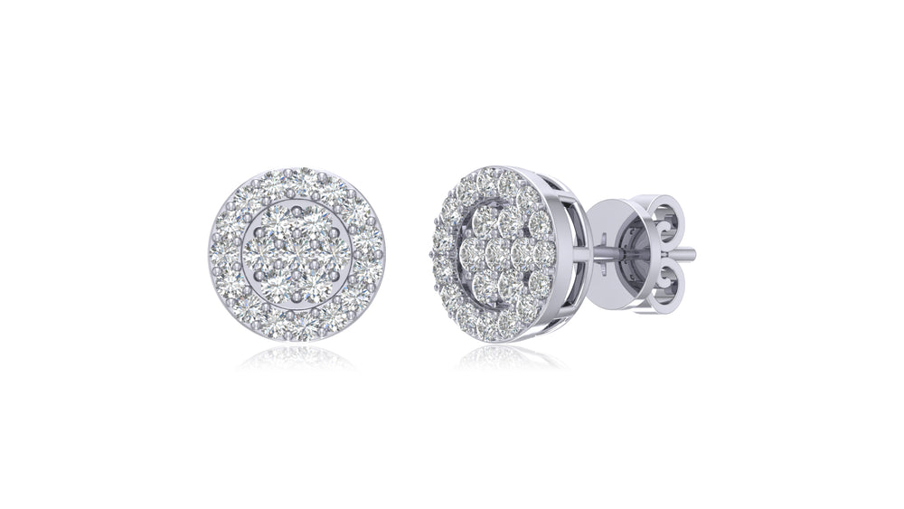 925 Silver Round Halo Diamond Stud Earrings