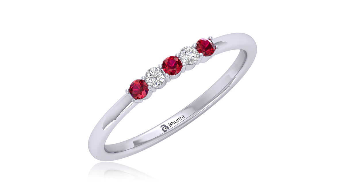 925 Silver Ruby and Diamond Band Ring