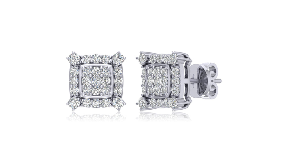 925 Silver Square Halo Diamond Stud Earrings