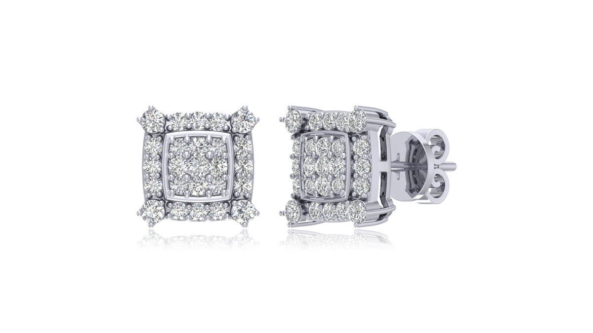 925 Silver Square Halo Diamond Stud Earrings