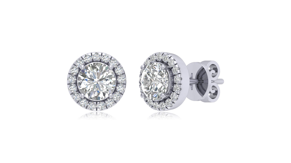 14K White Gold Center Halo Diamond Stud Earrings