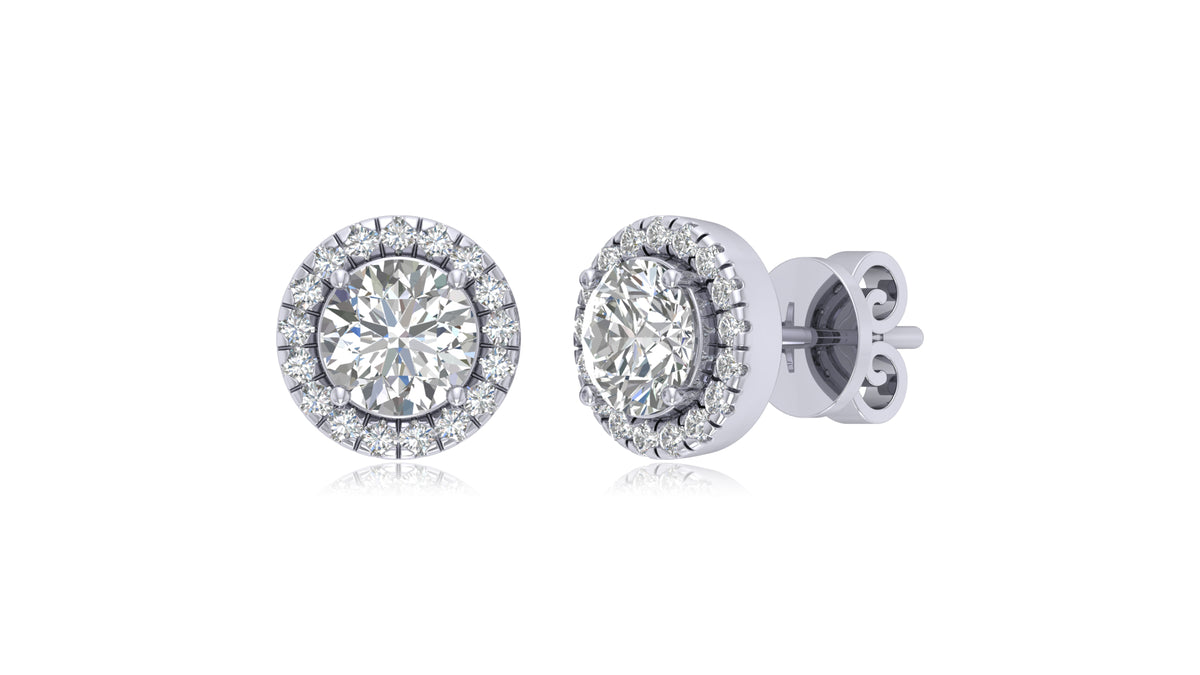 14K White Gold Center Halo Diamond Stud Earrings