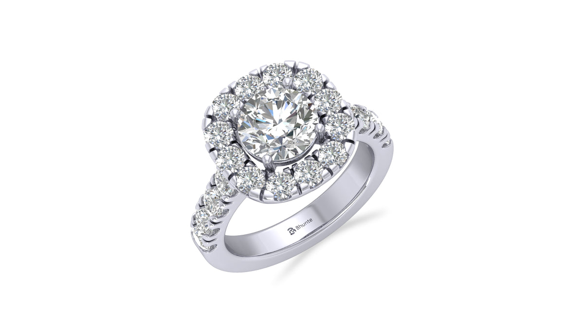 14K White Gold Round Halo Diamond Engagement Ring