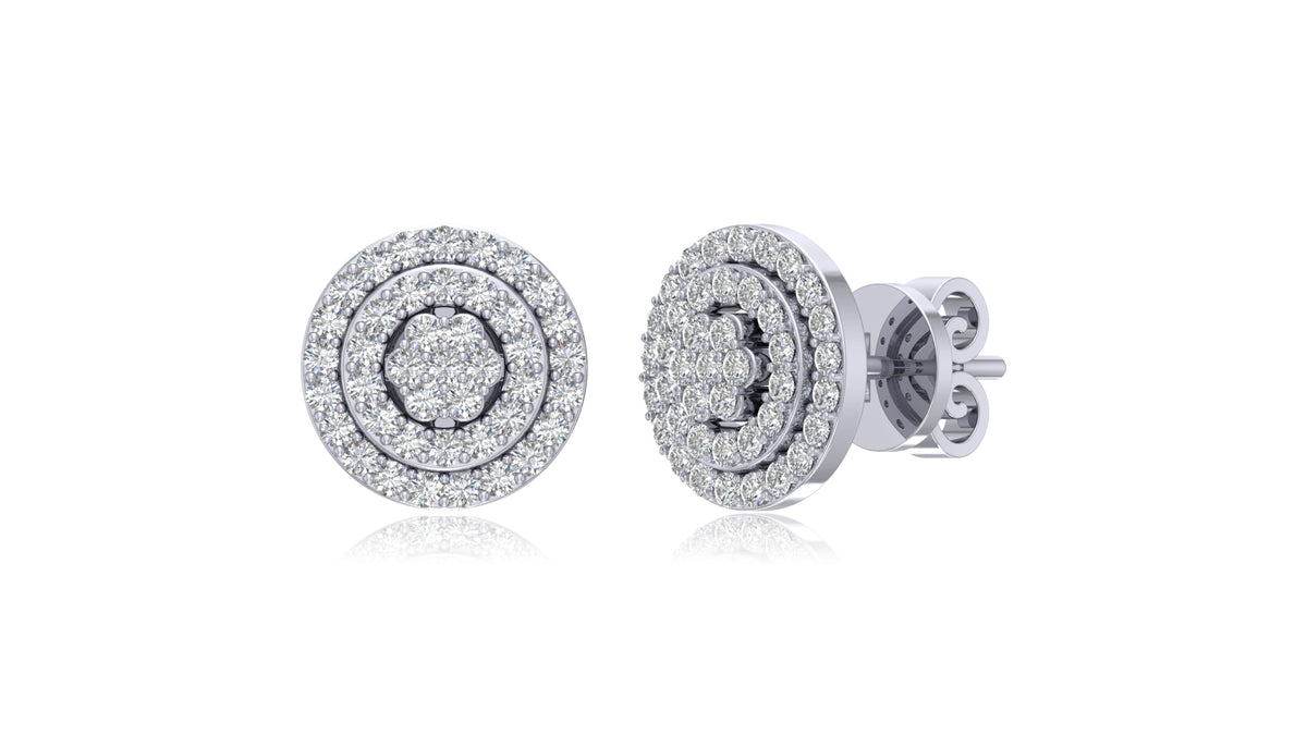 14K White Gold Round Halo Diamond Stud Earrings