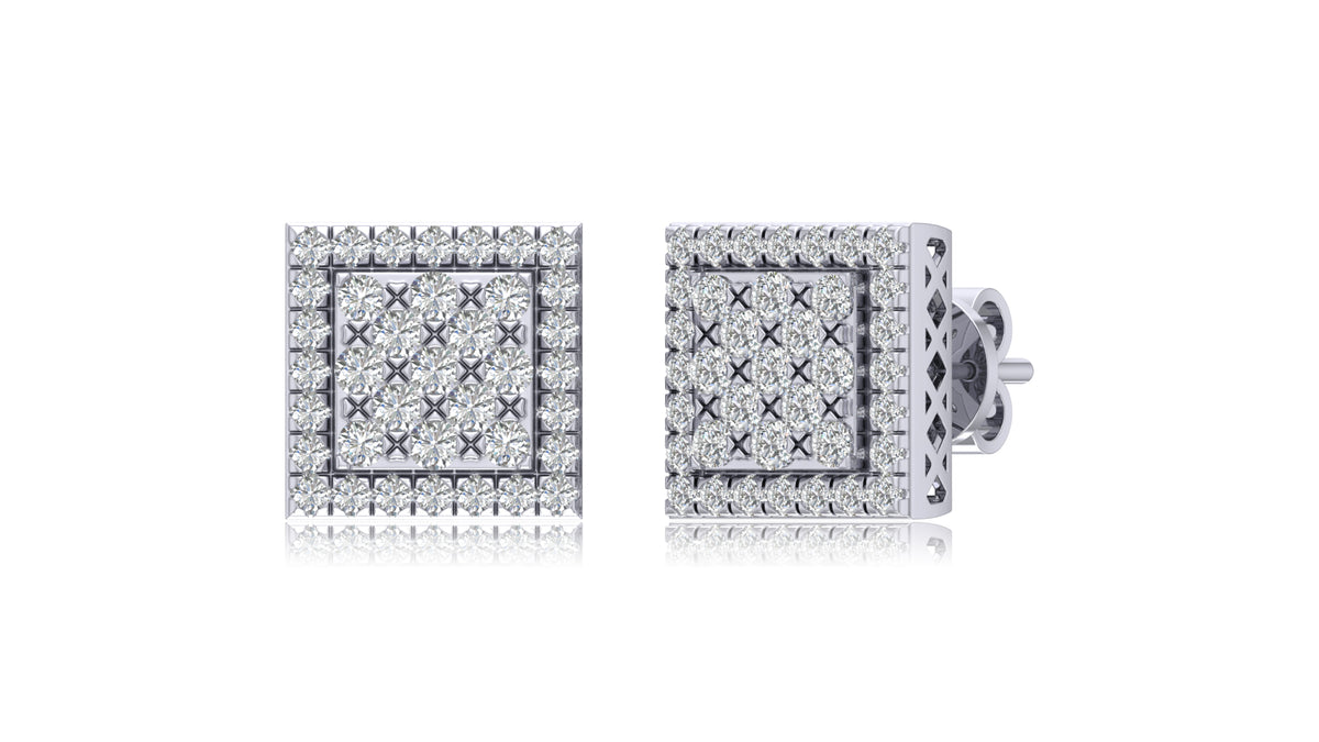 925 Silver Square Lattice Diamond Stud Earrings