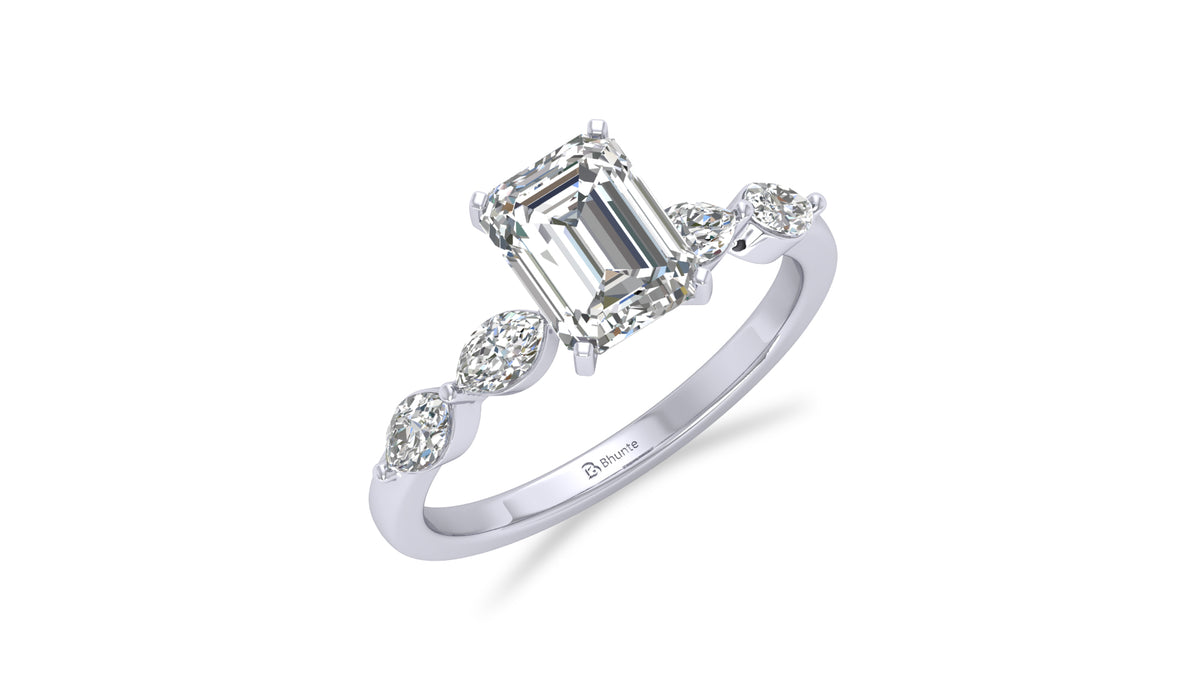 925 Silver Emerald Cut Diamond Engagement Ring