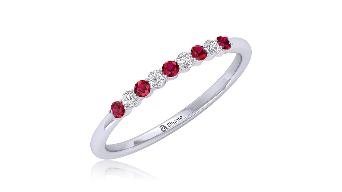 925 Silver Ruby and Diamond Band Ring