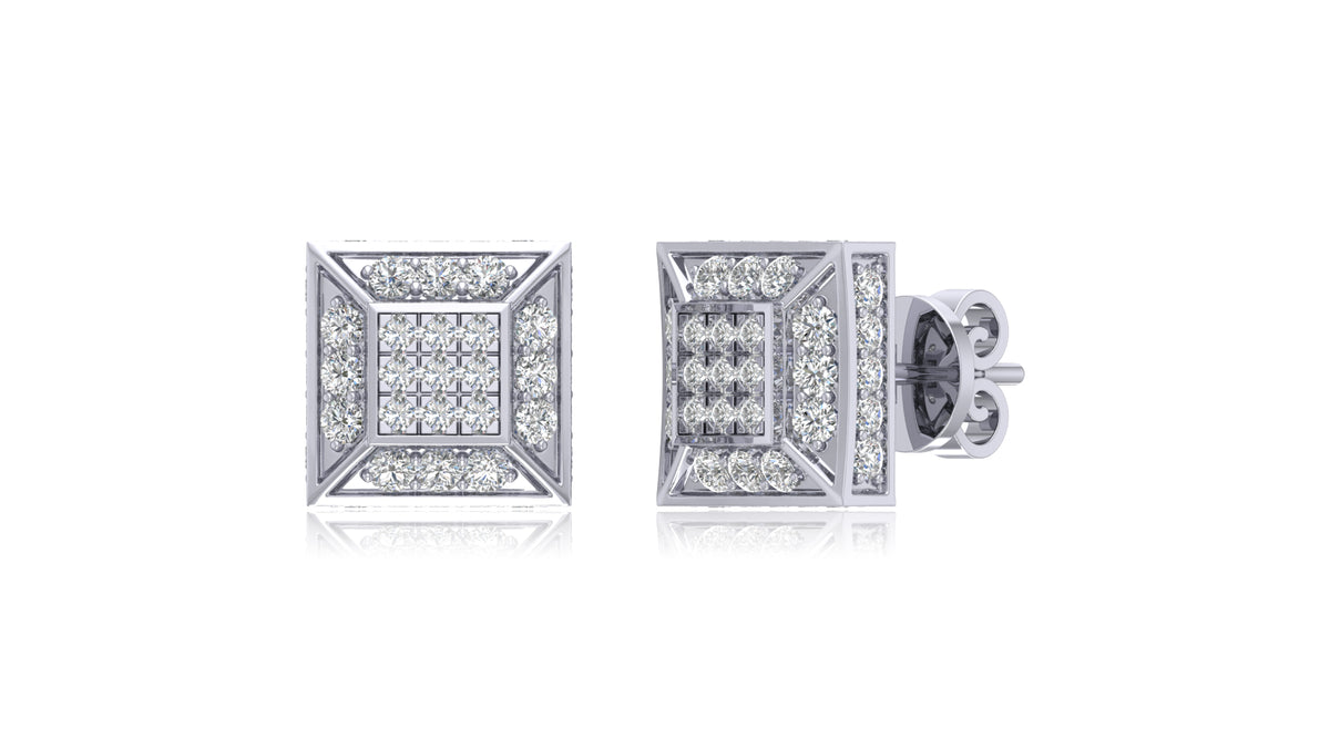 925 Silver Princess Cut Halo Diamond Stud Earrings