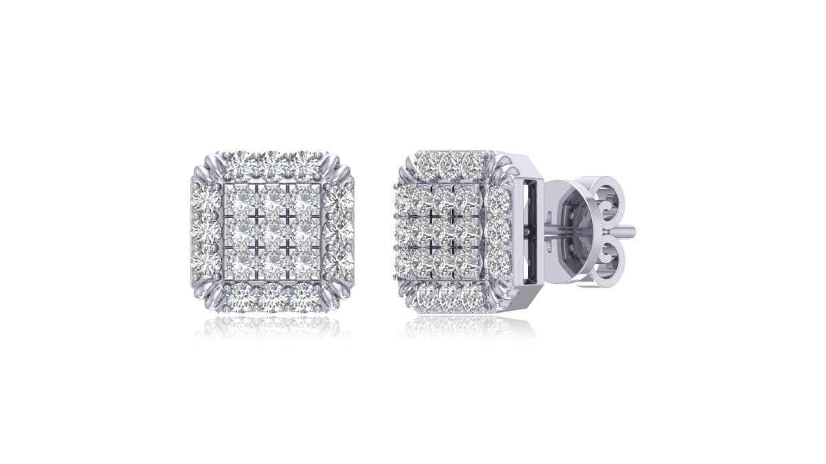 925 Silver Square Diamond Halo Stud Earrings