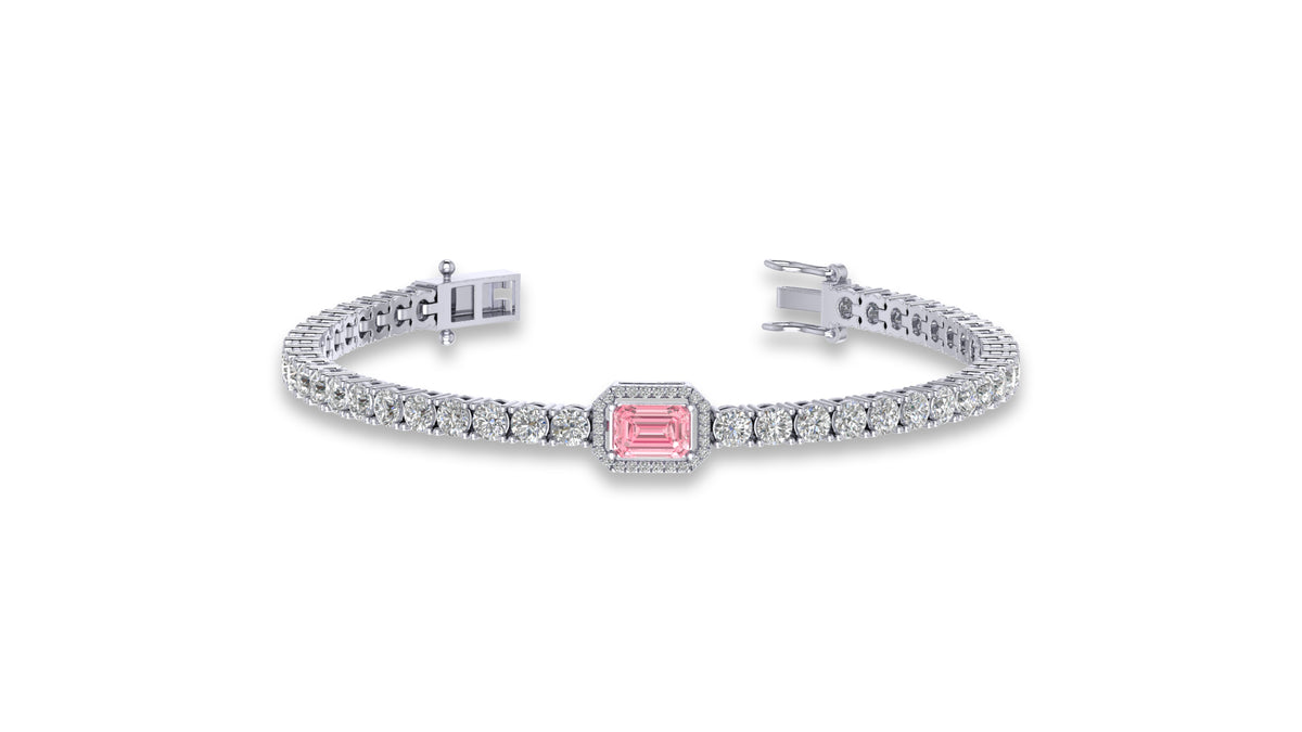 925 Silver Emerald Cut Pink Stone Diamond Bracelet