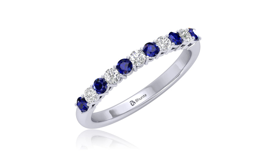 925 Silver Blue Sapphire and Diamond Band Ring